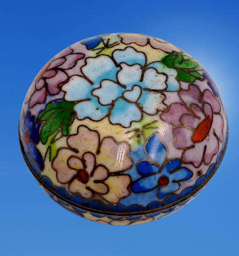 Vintage Chinese Cloisonné Brass & Enamel Jewelry Trinket Box