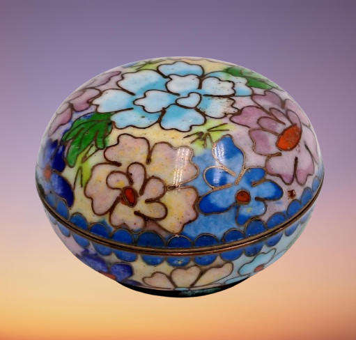 Vintage Chinese Cloisonné Brass & Enamel Jewelry Trinket Box