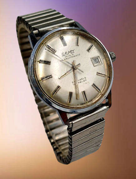 Vintage 1970's Swiss Made Camy Geneve Superautomatic Incabloc Mens watch - Working 25 Jewels