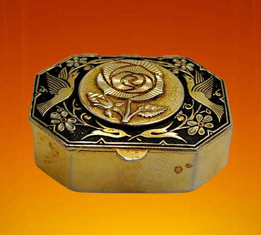 Vintage Gold Plated  Pill Box