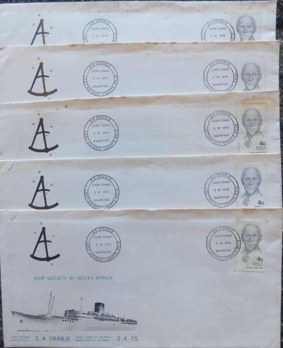 STAMPS - RSA FDC 1975 - Last Voyage of the S.A. Oranje. (Collection of 5)