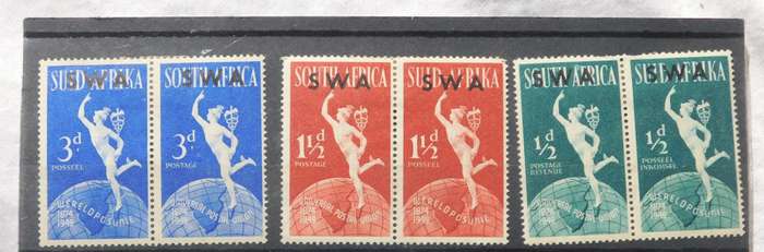 STAMPS - S.W.A. -  1949 UPU, 3 Sets of Mint pairs