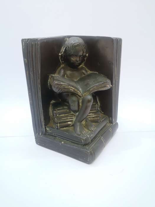 Vintage bronze book end - Girl with books