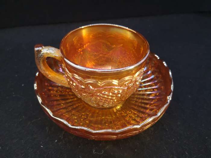 Carnival glass Imperial Grape cup and saucer