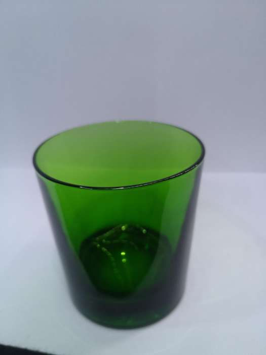 Green glass bottle decanter and set of 6 glasses encased in leather
