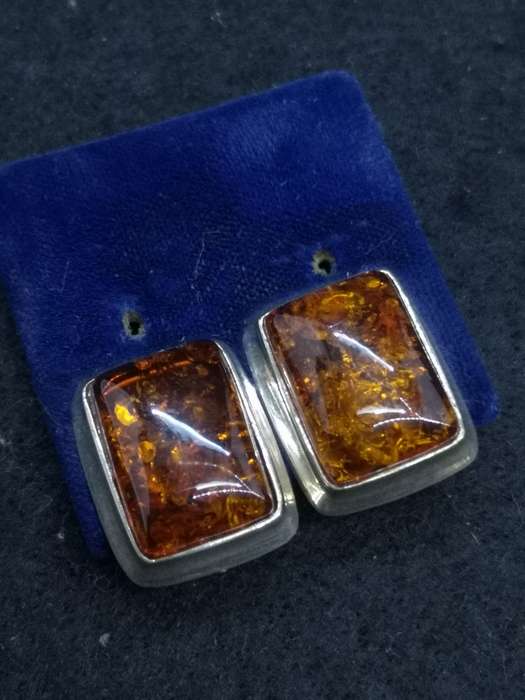 925 Silver earrings clip on Amber