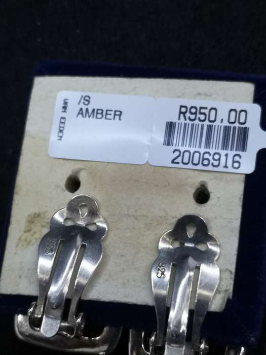 925 Silver earrings clip on Amber