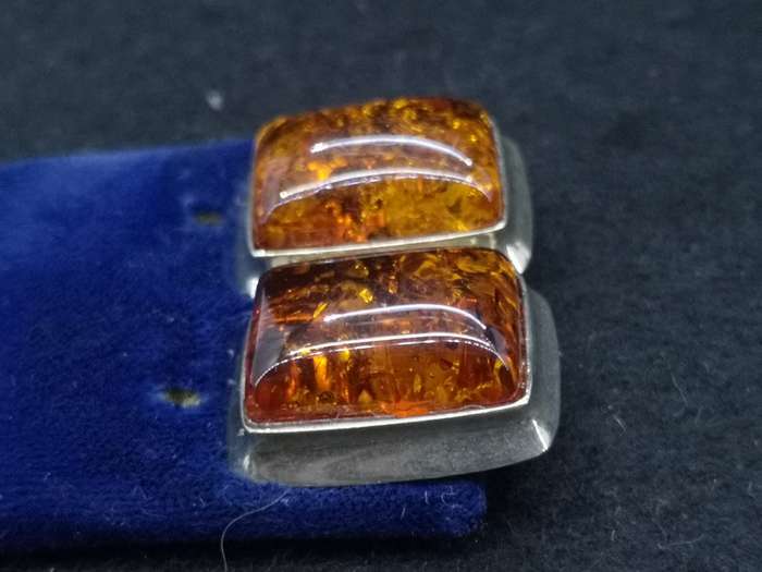 925 Silver earrings clip on Amber