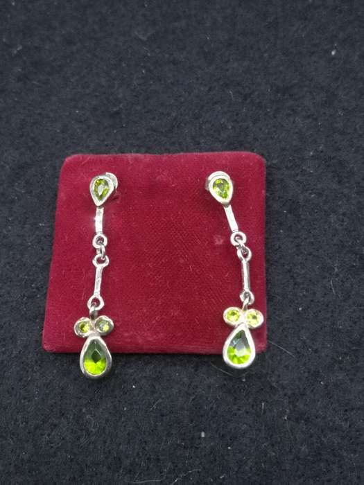 925 Silver earrings green hanging
