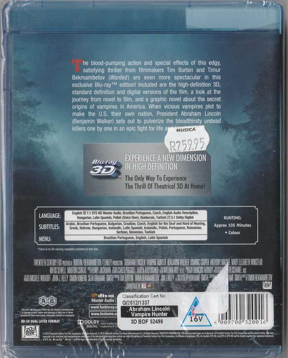 Abraham Lincoln Vampire Hunter Blu-ray 3D ( New and sealed)