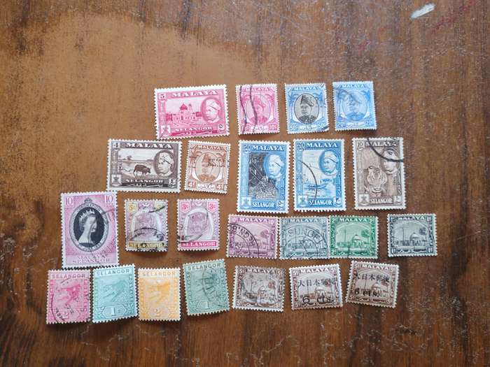Lot of vintage Malaya Selangor stamps