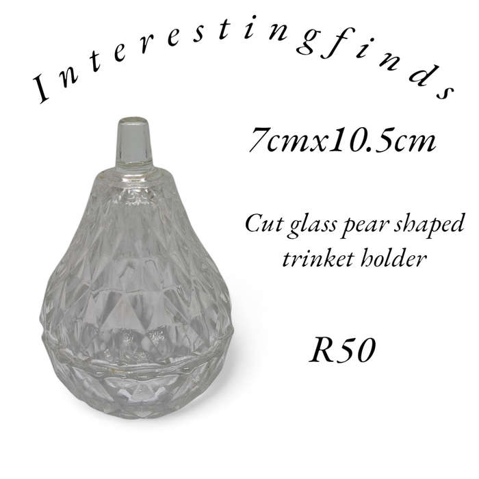 Cut glass pear shaped trinket holder - marked Italy