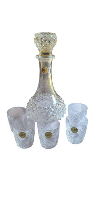 Genuine lead crystal decanter and glasses - D'Arques France