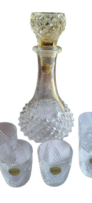 Genuine lead crystal decanter and glasses - D'Arques France