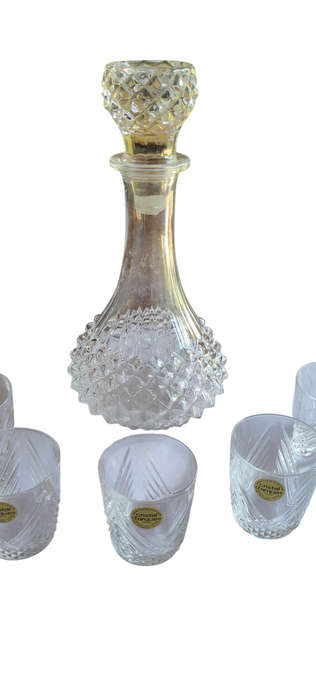 Genuine lead crystal decanter and glasses - D'Arques France