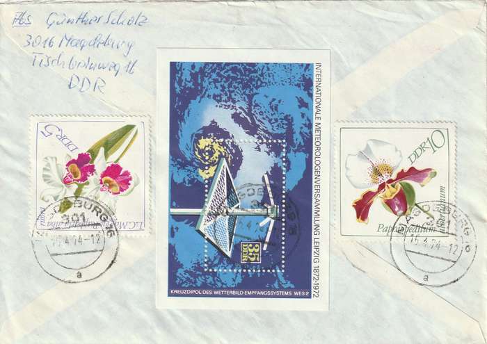 Germany DDR Registered Cover South Africa - 1972 1968 - International Meteorologist Congress Orchid