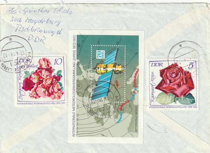 Germany DDR Registered Cover South Africa - 1972 - International Meteorologist Congress Roses