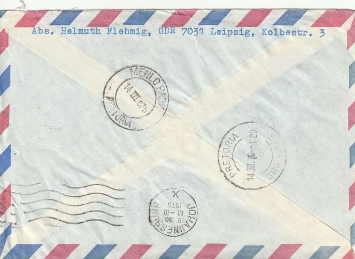 Germany DDR Registered Cover South Africa - 1974 1975 -  Paintings Leipzig Spring Fair UPU Ships