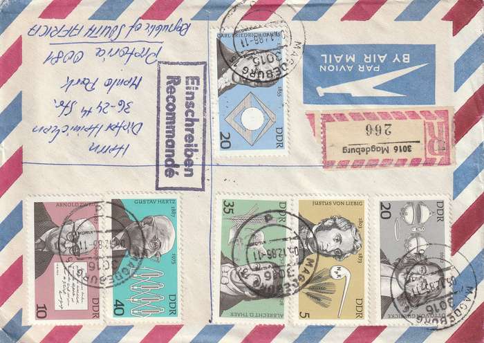 Germany DDR Registered Cover South Africa - 1984 1978 - Personalities 35th Anniversary of DDR