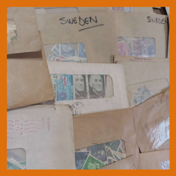 World Stamps in Envelopes Off Paper Strong Spain and Sweden to 1970s