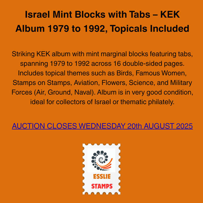 Israel Mint Blocks with Tabs  KEK Album 1979 to 1992, Topicals Included