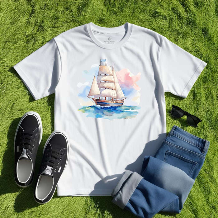 SAILBOAT SERENITY - Whispering Waves - Unisex Crew Neck Tee