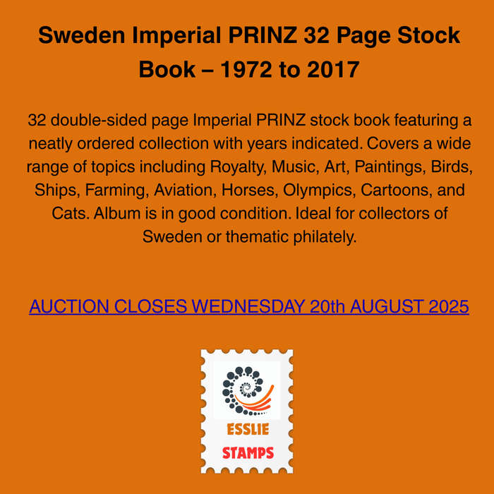 Sweden Imperial PRINZ 32 Page Stock Book  1972 to 2017