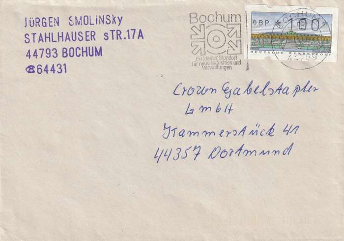 Germany Federal Cover - 1987 - Machine Label ATM Frama Bochum Slogan
