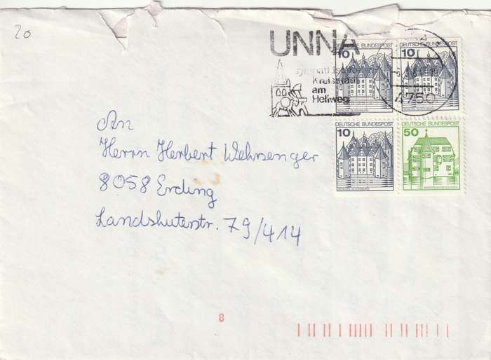 Germany Federal Cover - 1977 - Definitive Castles Glucksburg Neuschwanstein Slohan Unna Donkey