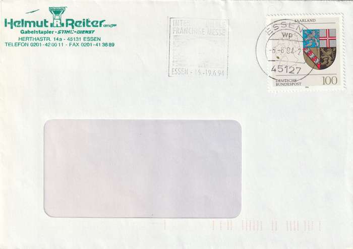 Germany Federal Cover - 1992 1994 - Coat of Arms Saarland SAAR Slogan Franchise Messe Essen fair ST