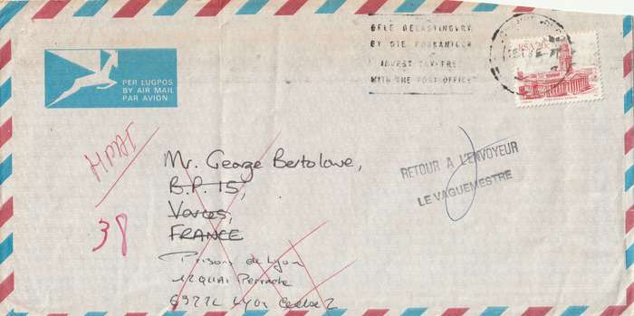 South Africa Cover France - 1982 1983 - Buildings Return to Sender Post Office Durban Slogan Lyon I