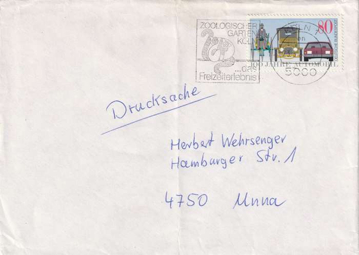 Germany Federal Cover - 1977 1979 - Automobile Centenary Slogan Zoologischer Garten Koln das Freize