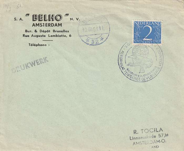 Netherlands Cover - 1946 1951 - Numerals Slogan Aerophilat Tentoonst De Vliegende Hollander Flying