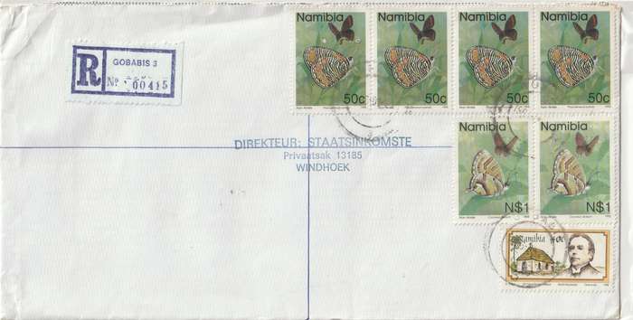 Namibia Cover Registered - 1993 1995 - Butterflies Finish Mission