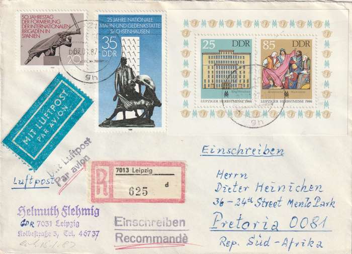 Germany DDR Cover Einschreiben Registered -  1987 - Leipzig Autumn Fair Concentration Camp Sachsenh