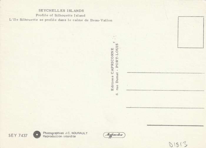 Post Card Seychelles - Profile of Silhouette Island Boat Ships Canoe