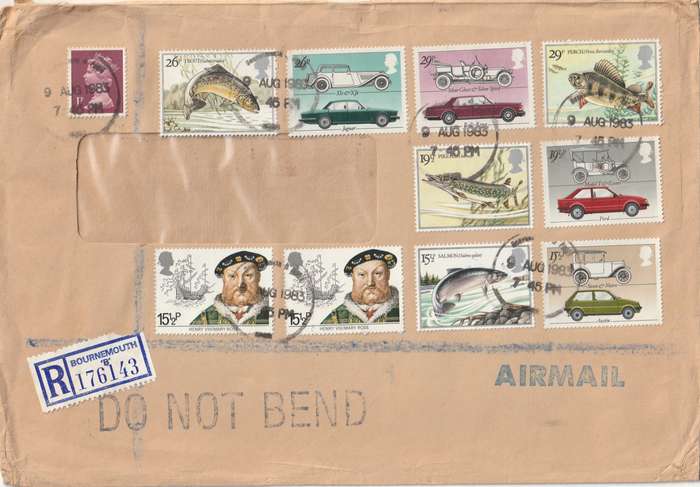 Great Britain Cover Registered - 1982  - Cars Ford Jaguar Rolls Royce Austin King Henry VIII River