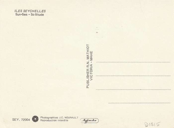 Post Card Seychelles - Sun Sea Solitude Mathiot Trees