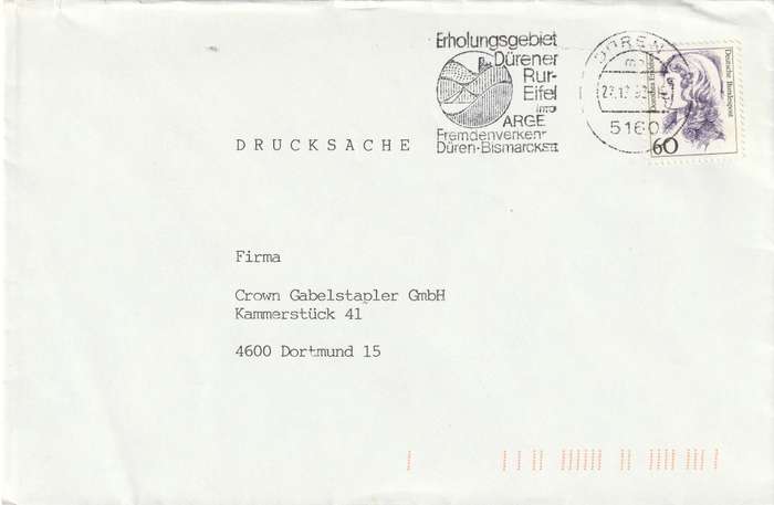 Germany on Cover - 1986 - Famous Women Postmark Erholungsgebiet Durener Rur-Eifel into Arge Fremden