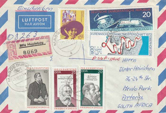 Germany DDR Cover Einschreiben Registered - 1971 1972 - Vietnam Engels Luna 17 Moon Mission Heine