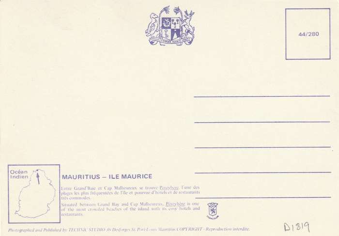 Post Card Mauritius - Grand Baie Bay Cap Malheureax La plage Pereybere Beach Technic Studio