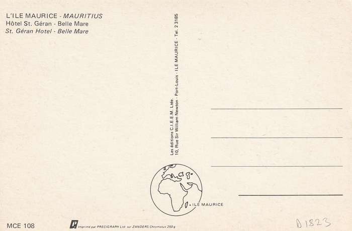 Post Card Mauritius - Hotel St Geran Belle Mare Sailboats Canoes Beach