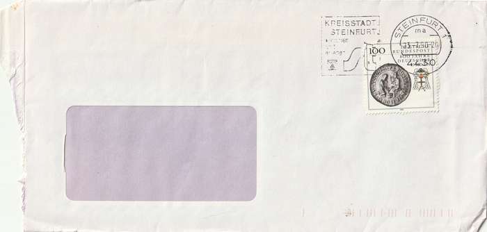 Germany on Cover - 1990 - Seal Spittler Teutonic Order Heraldic Slogan Kreisstadt Steinfurt