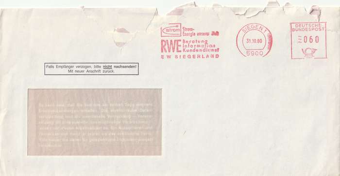 Germany Cover - 1980 - Siegen Entgelt Bezahlt