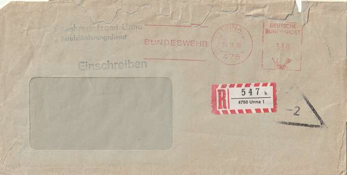 Germany Cover - 1988 - Unna Bundeswehr Armed Forces Einschreiben Entgelt Bezahlt