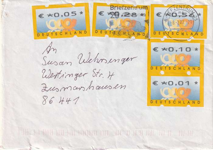 Germany Federal Cover - 2001 - FRAMA ATM Label Posthorn Automatenmarke