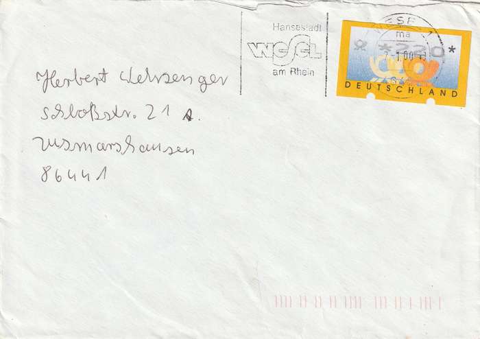 Germany Federal Cover - 2001 - FRAMA ATM Label Posthorn Automatenmarke