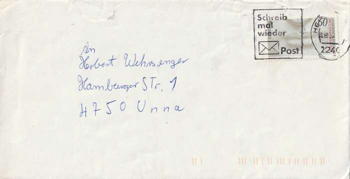 Germany Cover - 1986 - EUROPA CEPT Mouth (pure water) Michelangelo David Slogan Schreib mal wieder