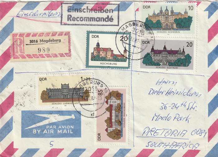 Germany DDR Cover Registered Einschreiben - 1986 - Castles Wrought iron candle-carrying chandeliers