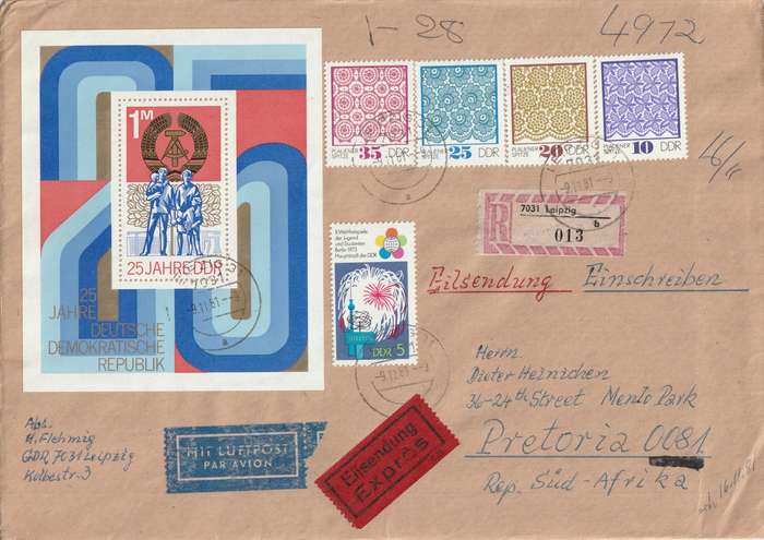 Germany DDR Cover Registered Einschreiben - 1974 - anniversary DDR Republic Plauen Lace Festival of